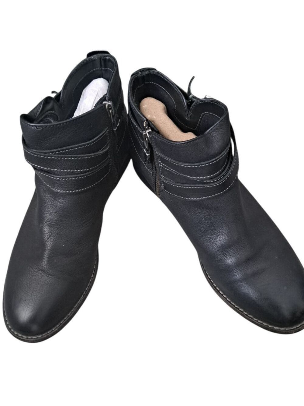 CLARKS ARTISAN Black Leather Ankle Boots Booties Buckle Zip Ladies 9